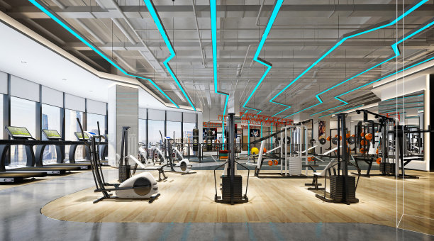健身健身中心的3d渲染图片下载