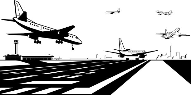 飞机在机场跑道上降落和起飞图片下载