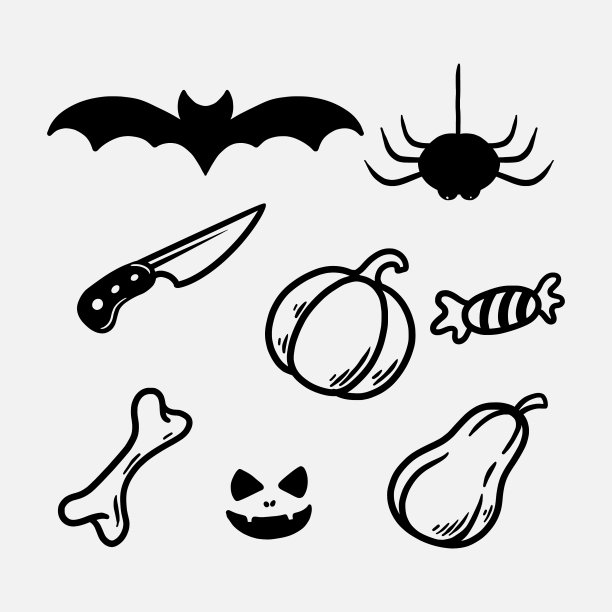 万圣节涂鸦集手绘剪影图片下载