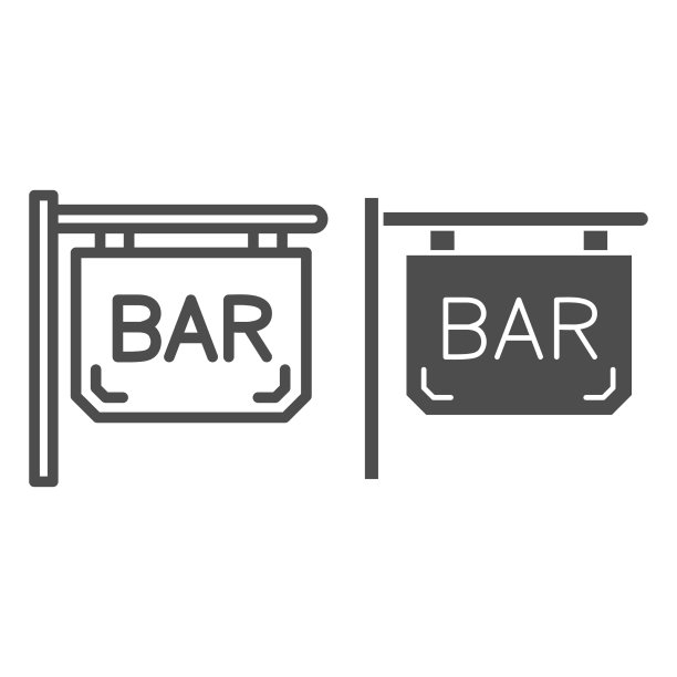 酒吧招牌线和固体图标调酒师日图片下载