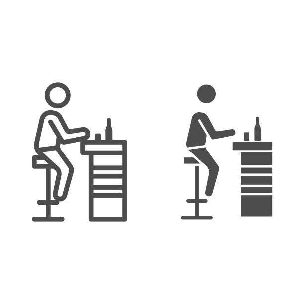 访客在酒吧排队和固体图标调酒师日图片下载