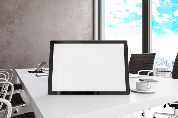 现代化的办公室配备了黑屏平板电脑图片下载
