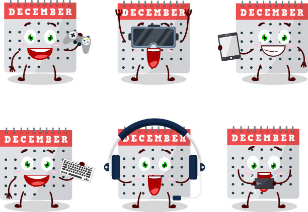 十二月日历卡通人物正在玩图片下载