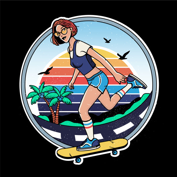 玩滑板的女孩和她的滑板图片下载