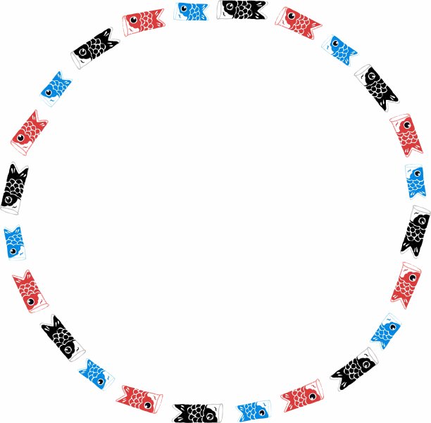 可爱的丙烯酸颜料鲤鱼彩带圆框图片下载