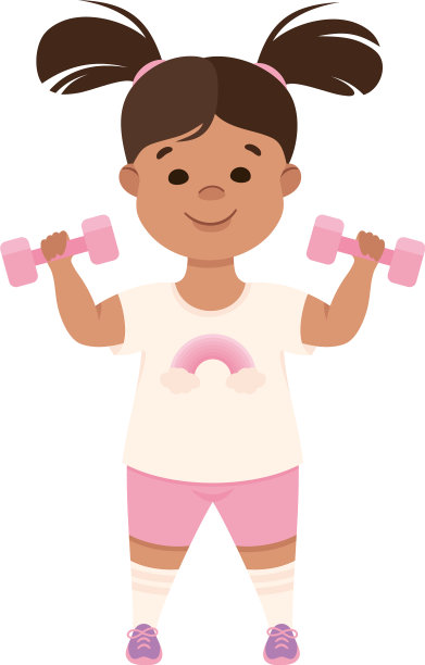 可爱的女孩用哑铃做运动图片下载