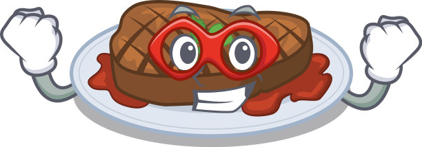 一个卡通人物烤牛排表演图片下载