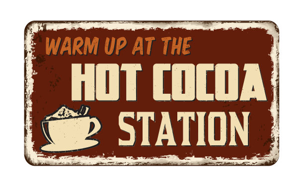 热可可站陈旧生锈的金属标志图片下载