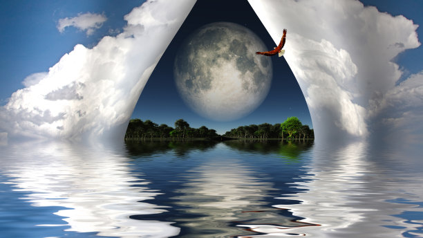 沙漠的天空通向远方的绿色图片下载