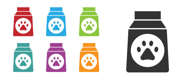 黑色袋装狗粮图标孤立在白色上图片下载