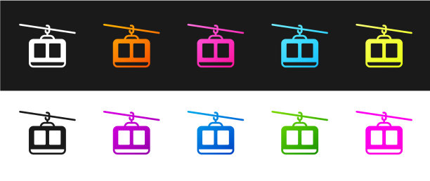 设置缆车图标隔离在黑色和白色图片下载