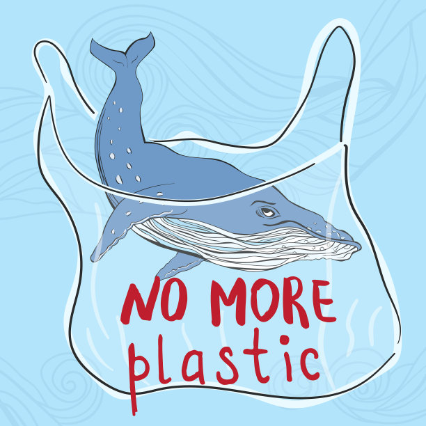 鲸鱼和塑料袋污染地球的概念图片下载