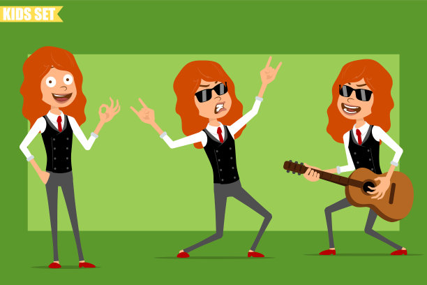 卡通扁红发小女孩角色集图片下载