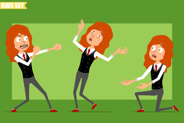 卡通扁红发小女孩角色集图片下载