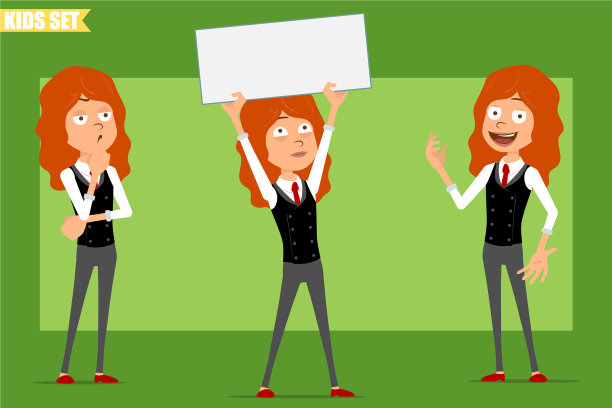 卡通扁红发小女孩角色集图片下载