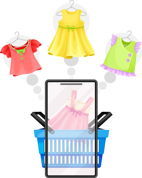 装着衣服和智能手机的购物篮图片下载