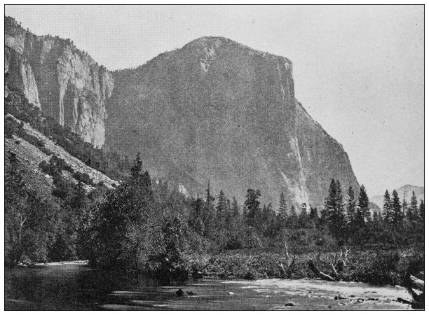 世界地标的古董照片(大约1894年):El Capitan，约塞米蒂山谷，加利福尼亚州图片下载