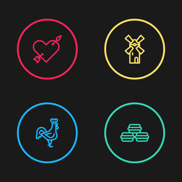 设置线法国公鸡马卡龙饼干风车图片下载