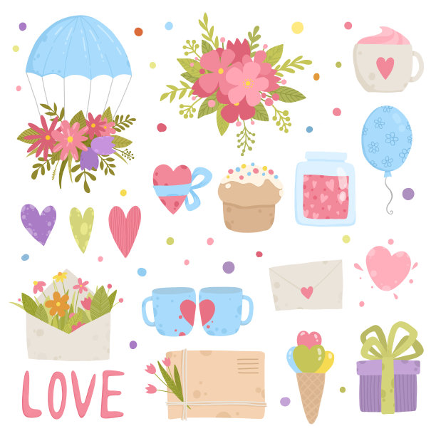 为女孩设置可爱漂亮的设计元素图片下载