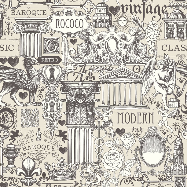 无缝图案与图纸在复古风格图片下载