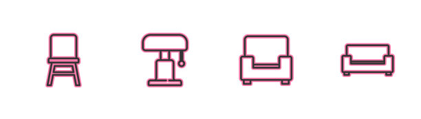 设置线椅子、扶手椅、台灯和沙发图标图片下载