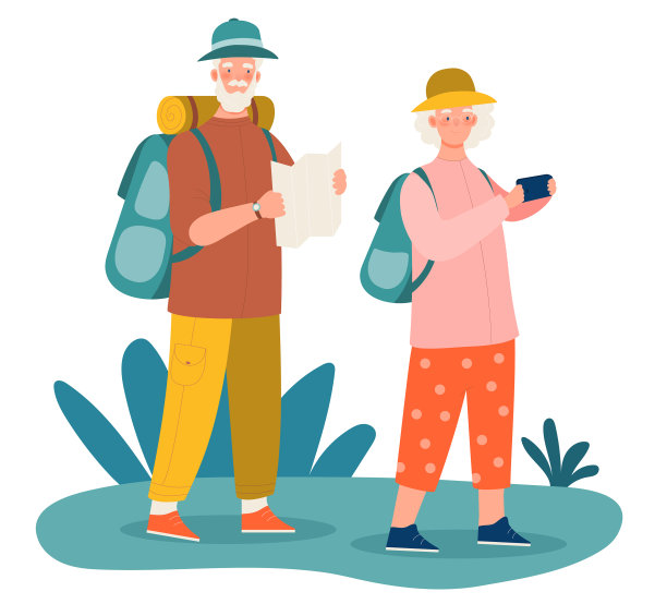 老年夫妇徒步旅行或背包旅行图片下载