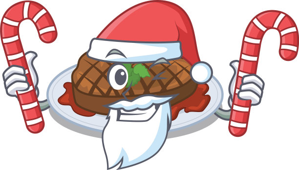 友善的烤牛排圣诞老人卡通人物图片下载