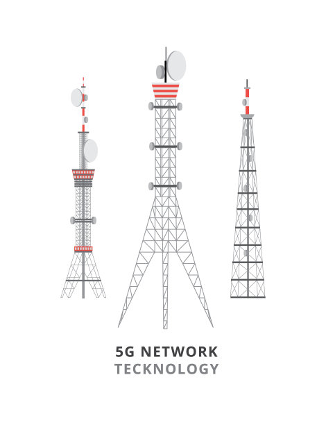 5G网络技术旗帜与电信塔矢量插图。图片下载