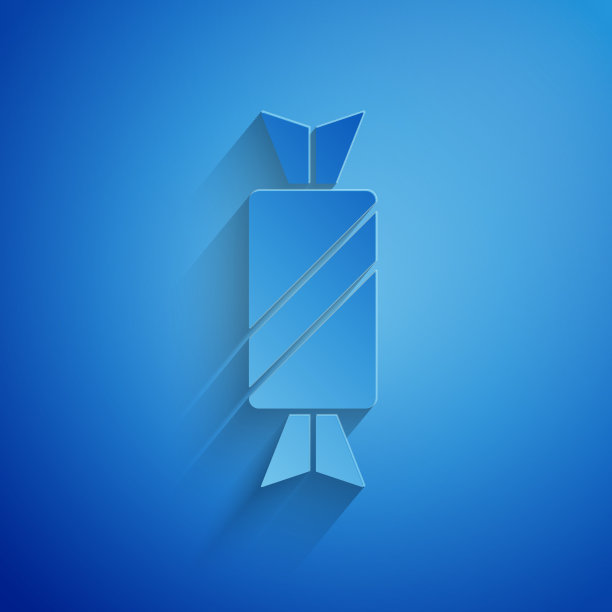 剪纸糖果图标孤立在蓝色背景图片下载