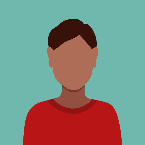 手绘矢量插图的一个黑皮肤的人，孤立在蓝色的背景。简单的男性头像，平面卡通风格。图片下载