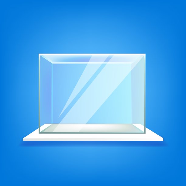 蓝墙上有玻璃橱窗的架子。图片下载