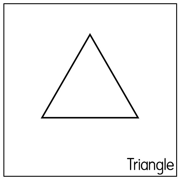 二维三角形完美的形状。只有黑色和白色的学龄前学生着色，比较，绘画，涂鸦，艺术项目，第一个单词的书或闪念卡。图片下载