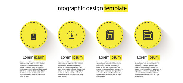 设定汽车钥匙与遥控器，速度计，汽油和机油罐。业务信息模板。向量图片下载