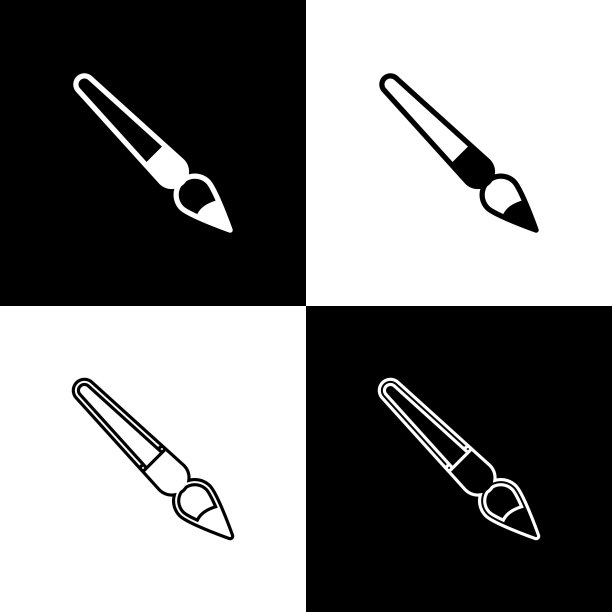 设置画笔图标隔离在黑色和白色的背景。向量图片下载