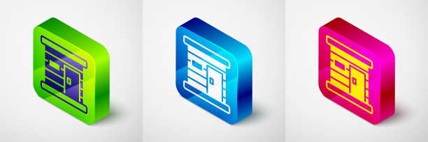 等距桑拿木浴室图标孤立在灰色背景。热水疗放松疗法沐浴和热蒸汽保健，放松疗法。方形按钮。向量图片下载