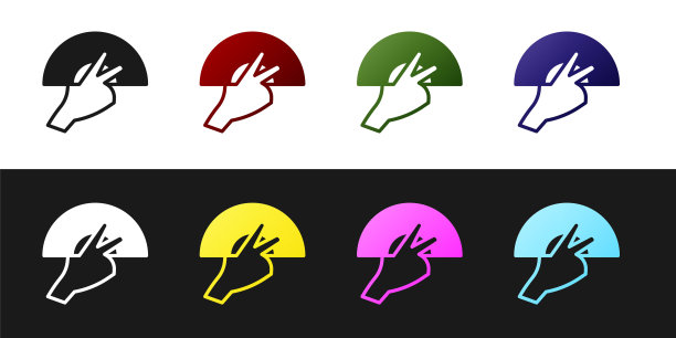 设置女性手与开放扇弗拉门戈配件图标隔离在黑色和白色的背景。向量图片下载