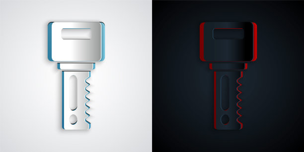 剪纸汽车钥匙与远程图标孤立在灰色和黑色背景。汽车钥匙和报警系统。纸艺术风格。向量图片下载