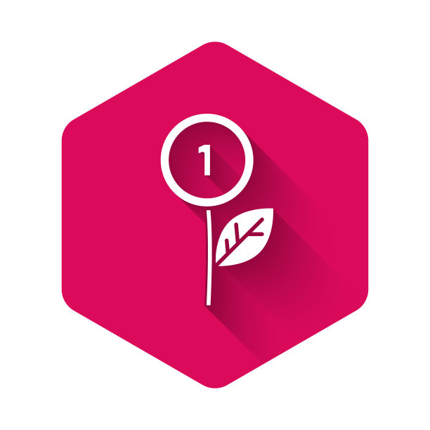 白色美元植物图标孤立与长影子。企业投资增长理念。储蓄和投资。粉红色的六角按钮。向量图片下载