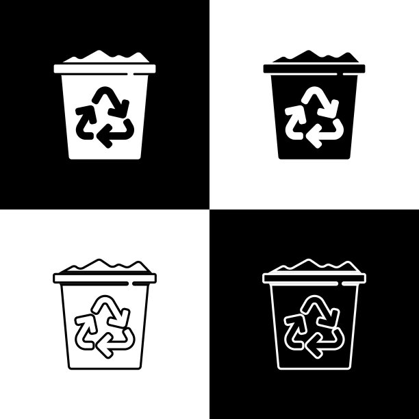 设置回收站与回收符号图标隔离在黑色和白色的背景。垃圾桶图标。垃圾桶的迹象。回收篮的迹象。向量图片下载