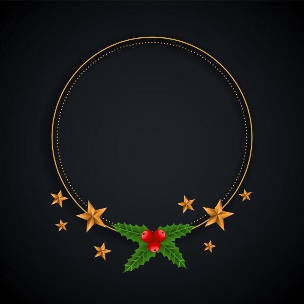 圣诞装饰框架与星星和树叶图片下载