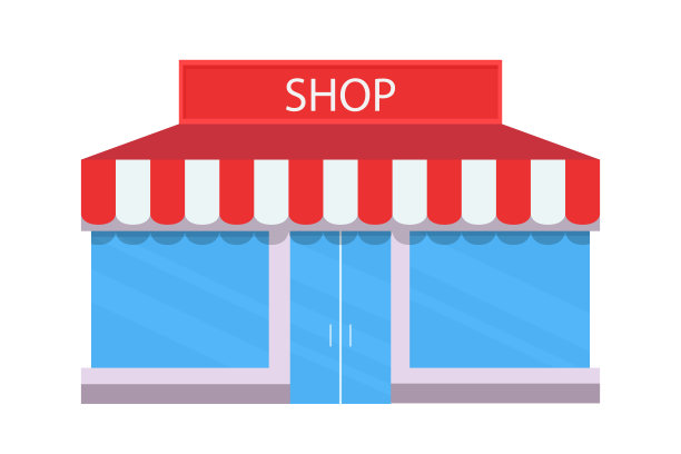 商店大楼外立面有玻璃窗。商场和餐厅建筑的外部。图片下载