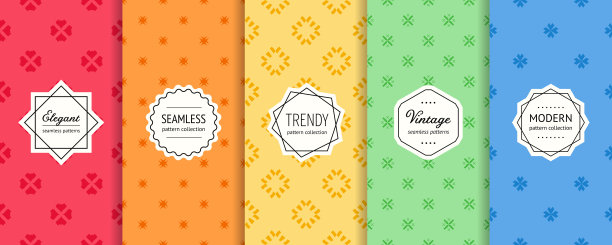 矢量几何无缝模式集合。彩色花卉背景设置图片下载