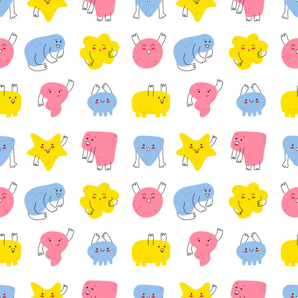 无缝图案可爱有趣的粉红色怪物图片下载