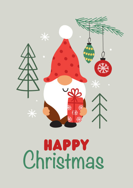 圣诞小矮人和松枝的贺卡图片下载