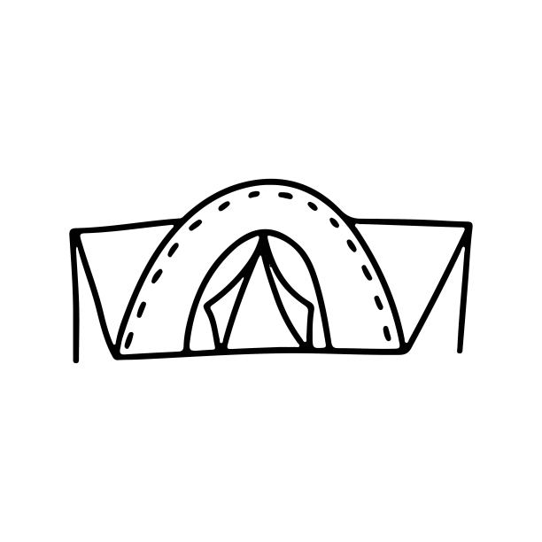 手绘图标旅游帐篷在涂鸦风格孤立在白色的背景。图片下载