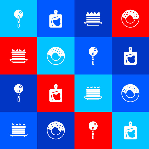 设置棒棒糖，切板，蛋糕和甜甜圈图标。向量图片下载