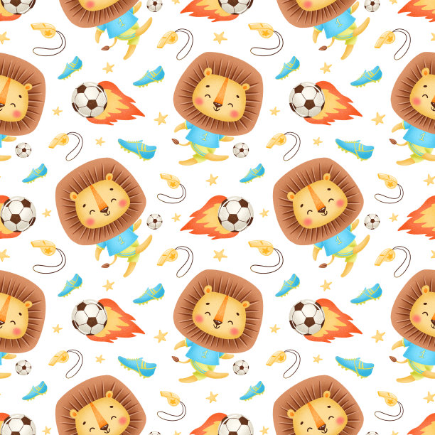 足球动物无缝模式。足球狮子无缝模式。图片下载
