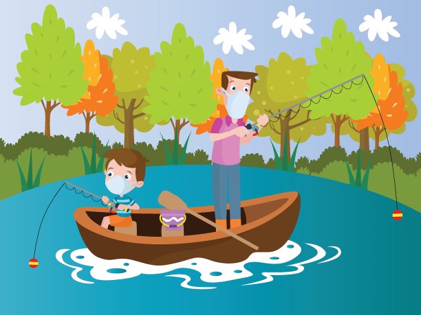 爸爸和儿子在船上钓鱼的卡通图片下载