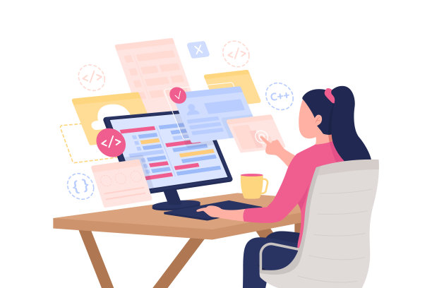 女性软件开发人员平面概念矢量插图图片下载