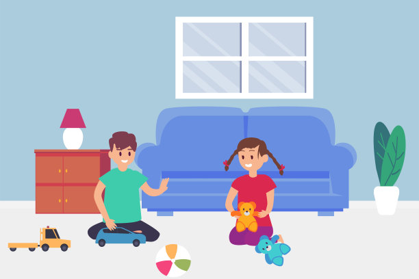 两个小孩在家里一起玩玩具图片下载